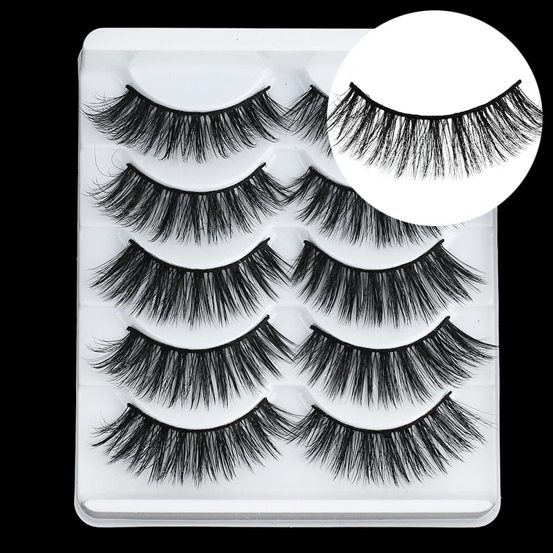 5 Pairs Multipack 5D Soft Mink Hair False Eyelashes Handmade Wispy Fluffy Long Lashes Nature Eye Makeup Tools Faux Eye Lashes - 4KsApparels