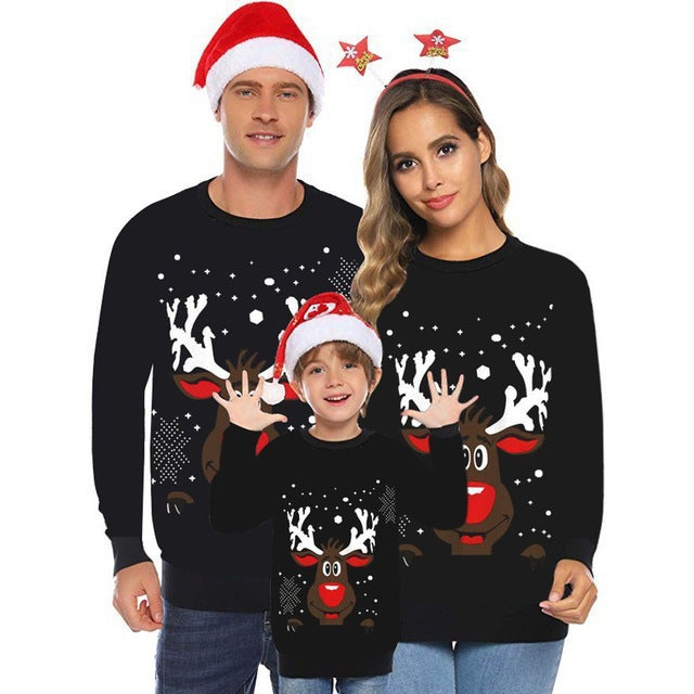 Christmas Antlers Cute Print Crew Neck Sweater