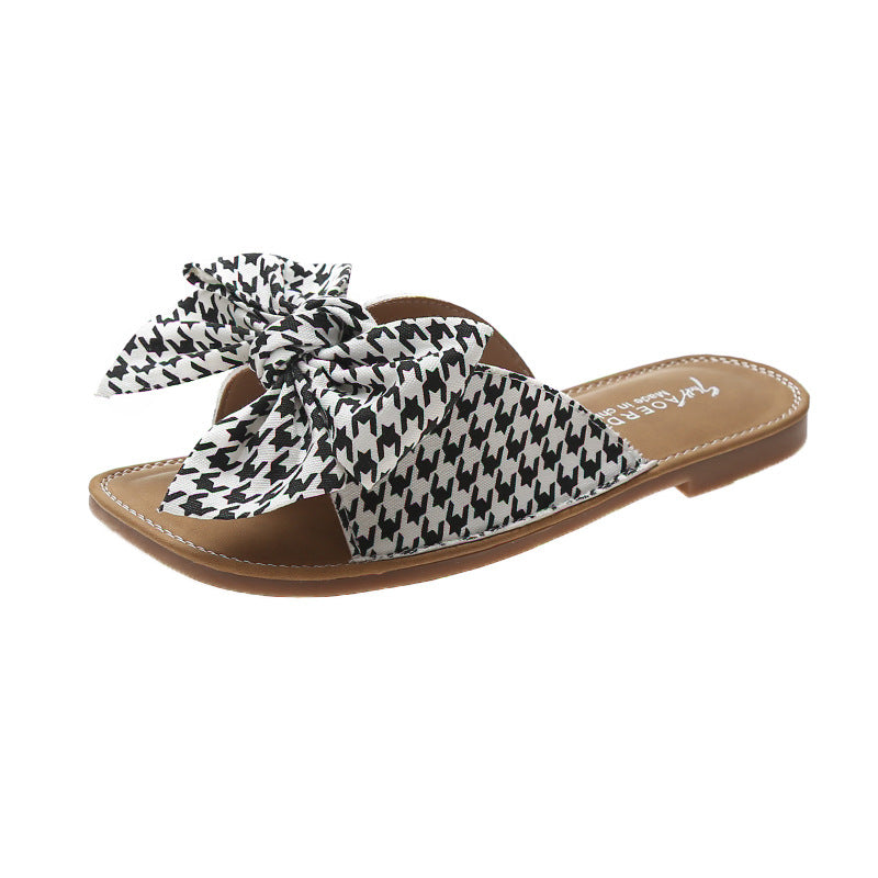 Outer Wear Women's Soft Bottom One Word Bow Slippers