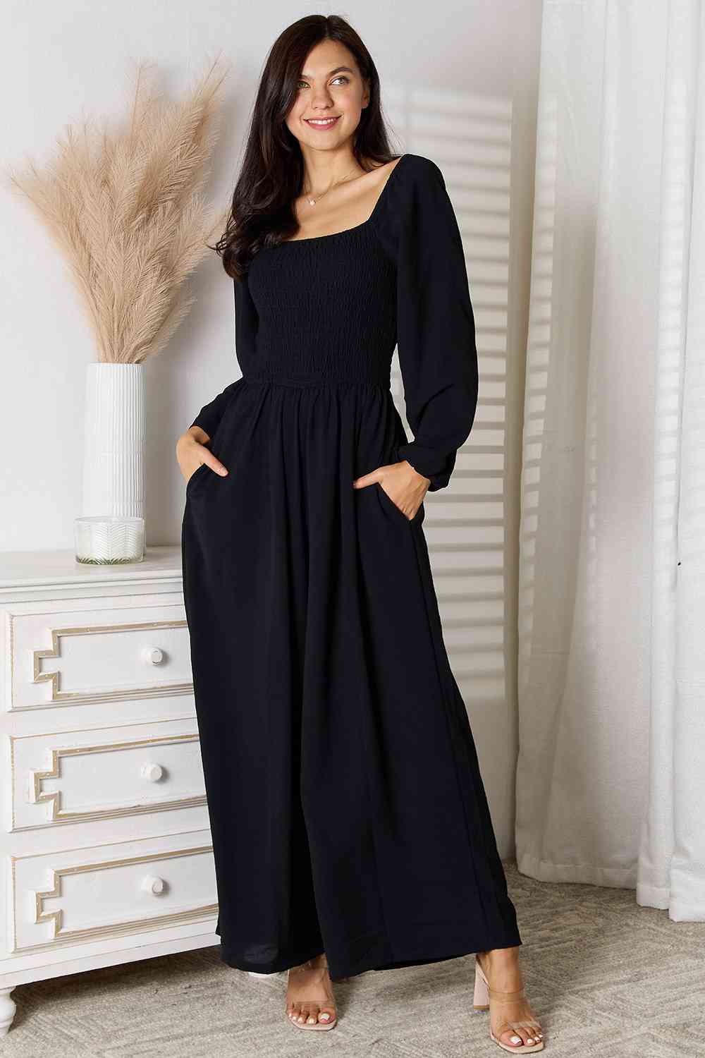 Double Take Square Neck Jumpsuit with Pockets