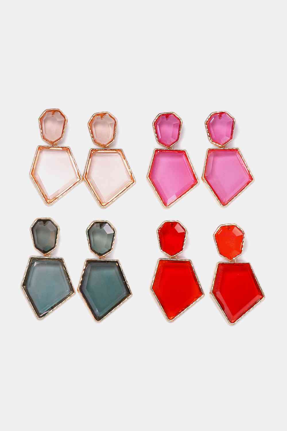 Geometrical Shape Zinc Alloy Frame Resin Dangle Earrings