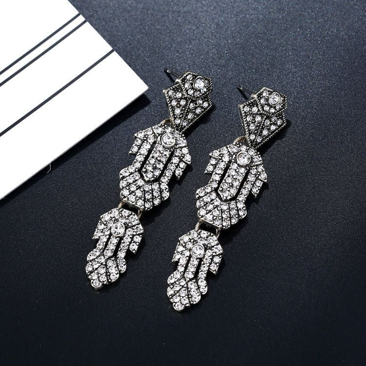 Detachable Long Earrings Alloy Full Diamond Diamond Tassel