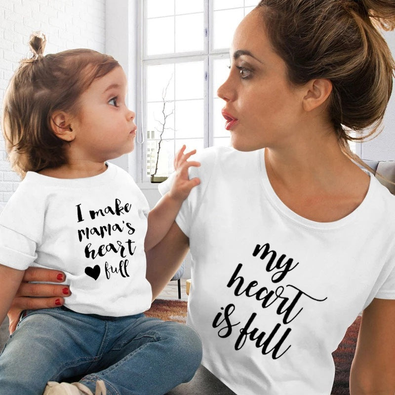 My Heart Is Full Parent-child Suit Mother-daughter Short Sleeve