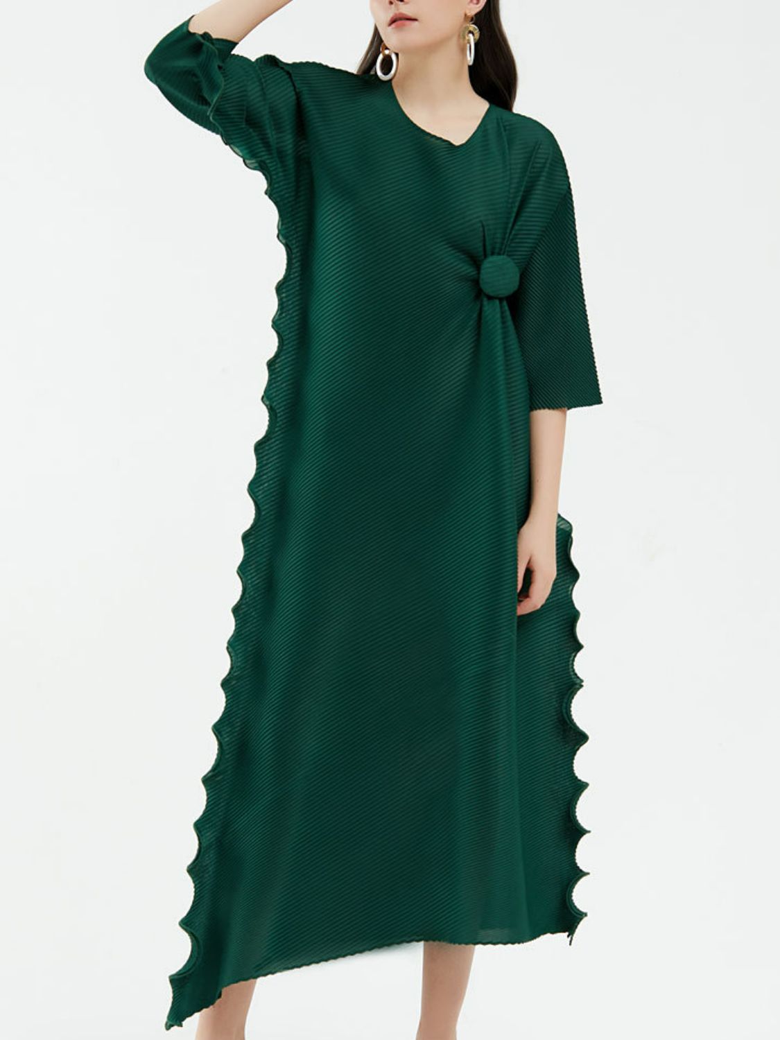 Accordion Pleated Gathered Detail Midi Dress