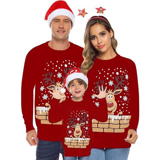 Christmas Antlers Cute Print Crew Neck Sweater