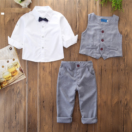 Children's Clothing Spring And Autumn New Boys' Gentleman Three-piece Vest Bow Tie Shirt Trousers