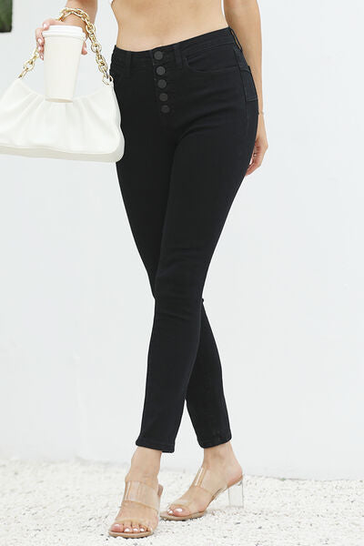 High Waist Button-Fly Slim Jeans