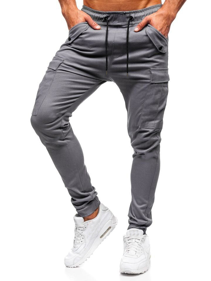 Solid Color Casual Sports Trousers With Flap Pockets