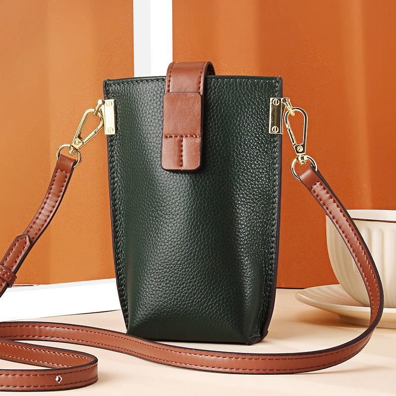 Simple Contrast Color Leather Shoulder Diagonal Bag