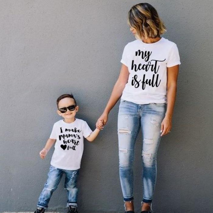 My Heart Is Full Parent-child Suit Mother-daughter Short Sleeve