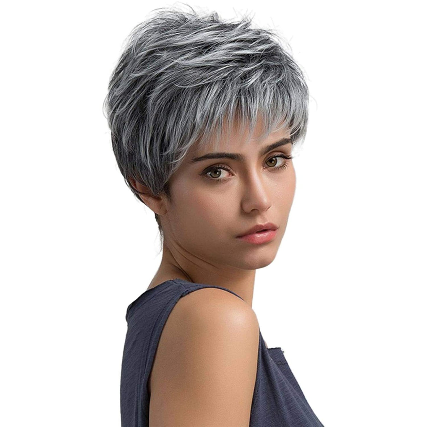 Gradient Silver Grey Chemical Fiber Wig Headgear