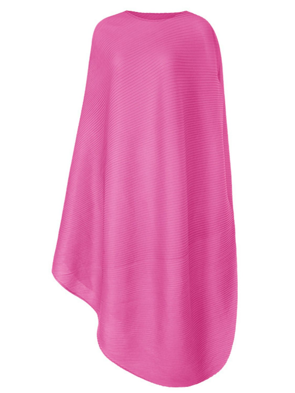 Accordion Pleated Round Neck Asymmetrical Hem Dress