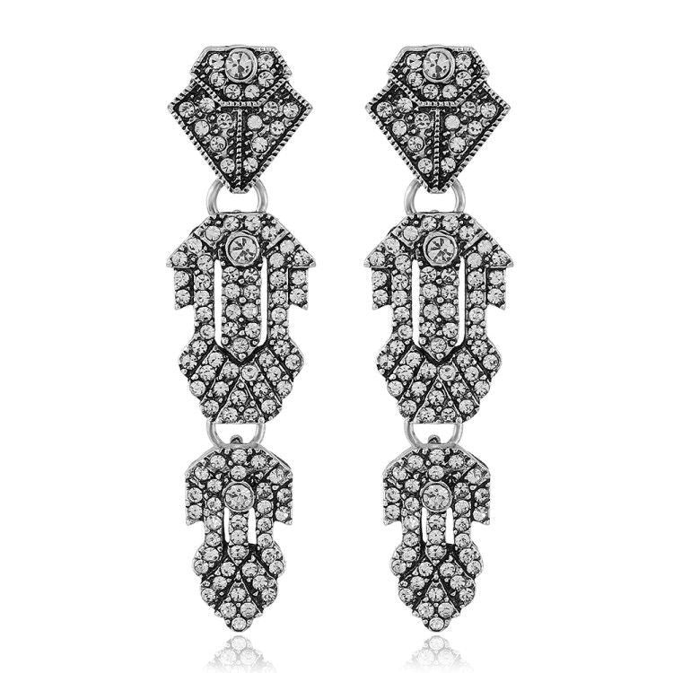 Detachable Long Earrings Alloy Full Diamond Diamond Tassel