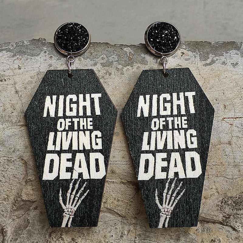 Halloween Horror Grave Undead Bat Coffin Cross Earrings