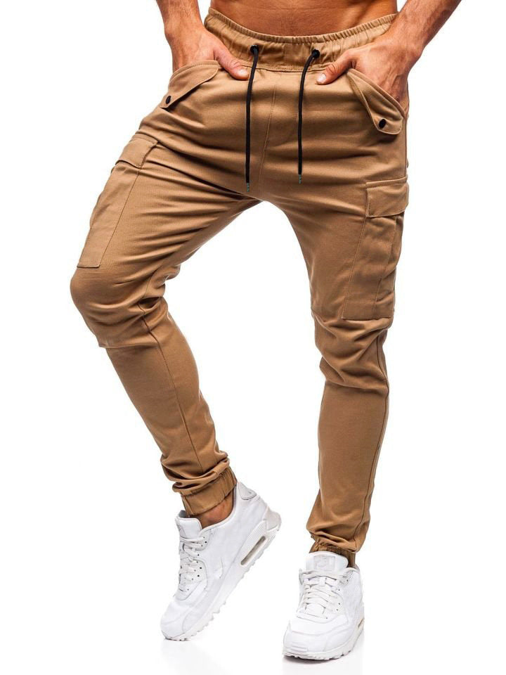 Solid Color Casual Sports Trousers With Flap Pockets