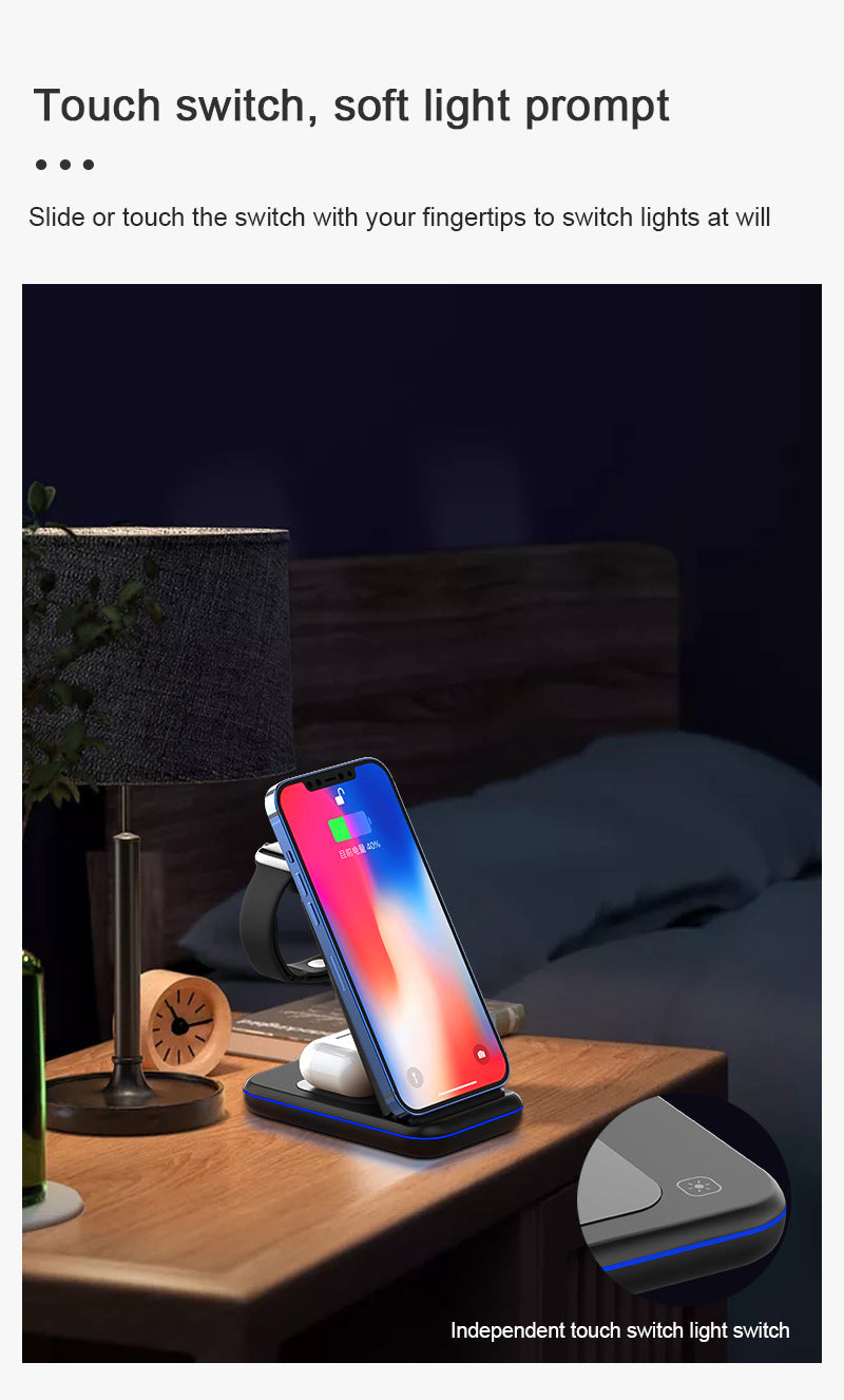 Folding Three-in-one Wireless Charging Stand Smart Fast Charge