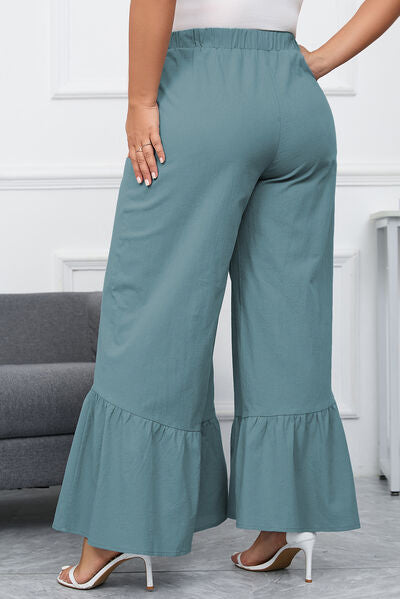 Plus Size Ruffle Hem Wide Leg Pants