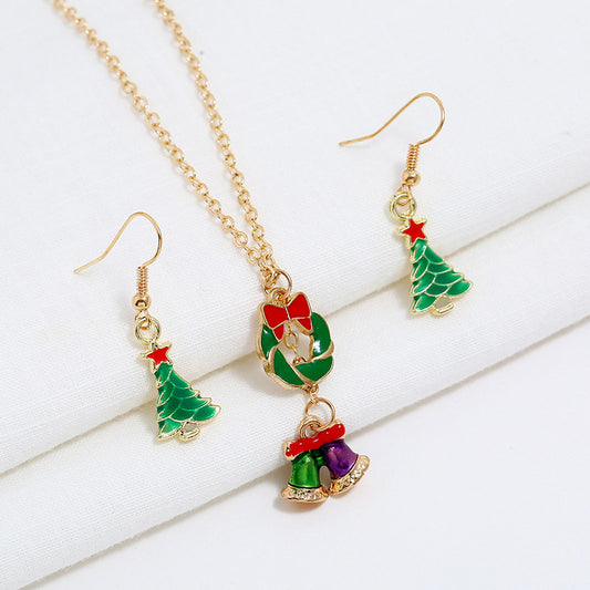 Dripping Christmas Tree Garland Bell Necklace Earrings